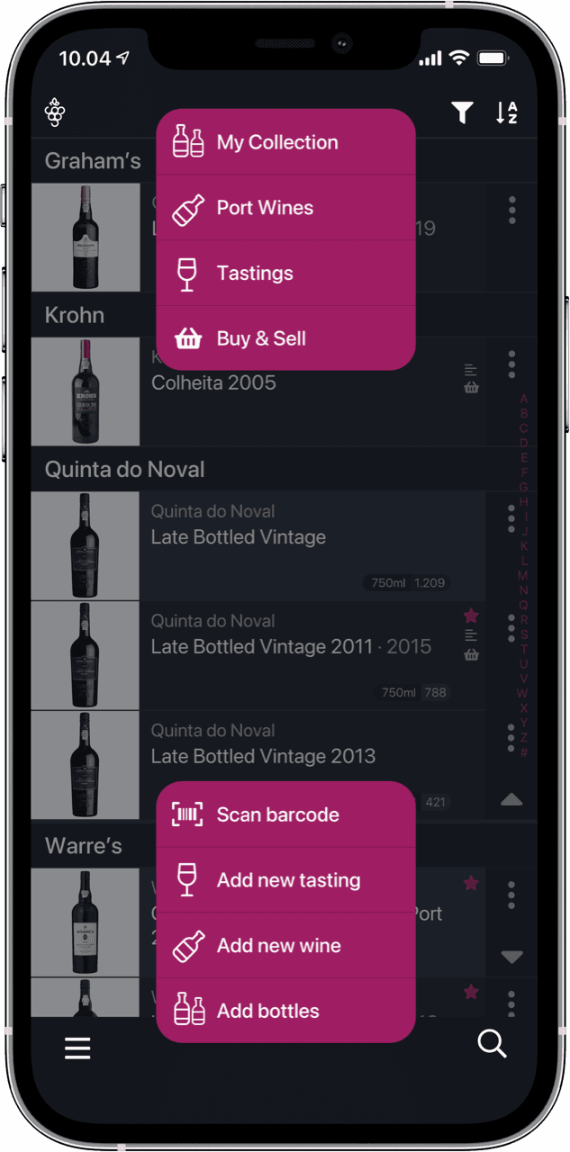 PortFamly App - Navigation Menus